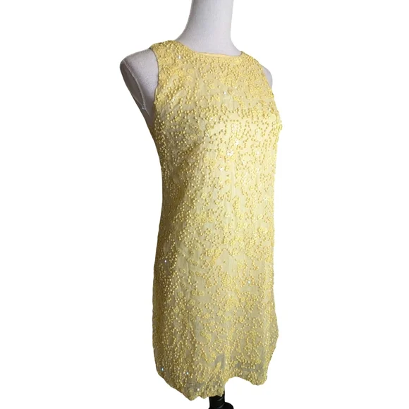 French Connection Beaded Yellow Cocktail Dress Size 2 - Picture 7 of 13